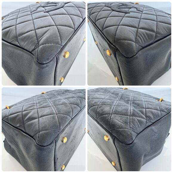 Authentic Chanel Lambskin Shopping Tote Quilted Shoulder Bag Gold Black Chain - Picture 6 of 10